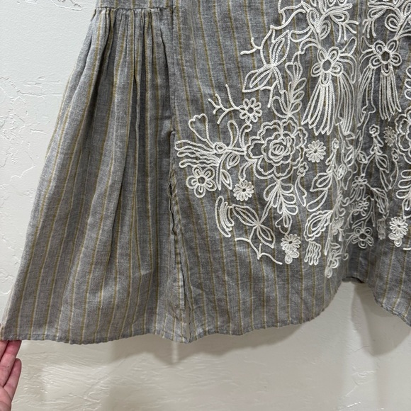 Anthropologie Maeve Tisdale Embroidered Tassel Midi Dress Women 6 Oversized Gray - Picture 9 of 16